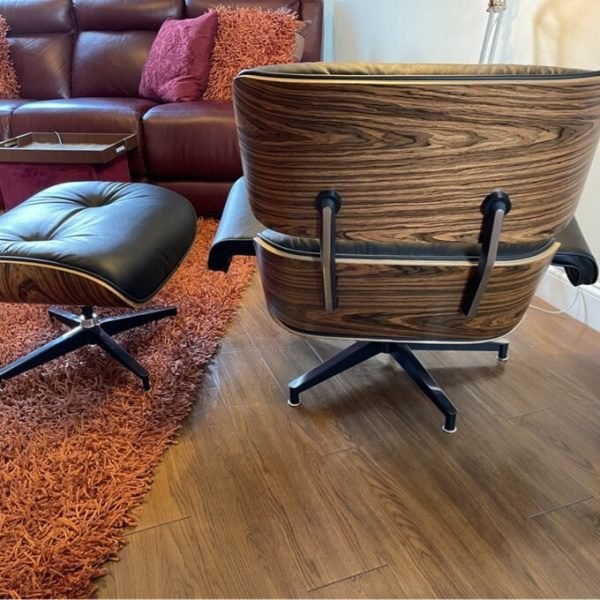 Genuine leather dining table with ottoman, classic mid-century lounge chair