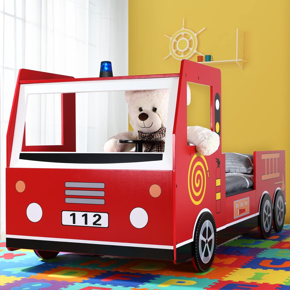 【Furniture】Children's Bed Frame Red Fire Truck Imitation Kids Bed Car Vehicle Bedroom Furniture Toddler's Bed