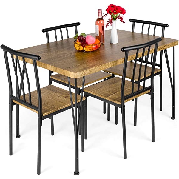 Best Choice Products 5-Piece Metal and Wood Indoor Modern Rectangular Dining Table Furniture Set for Kitchen, Dining Room, Dinette, Breakfast Nook w/ 4 Chairs - Brown