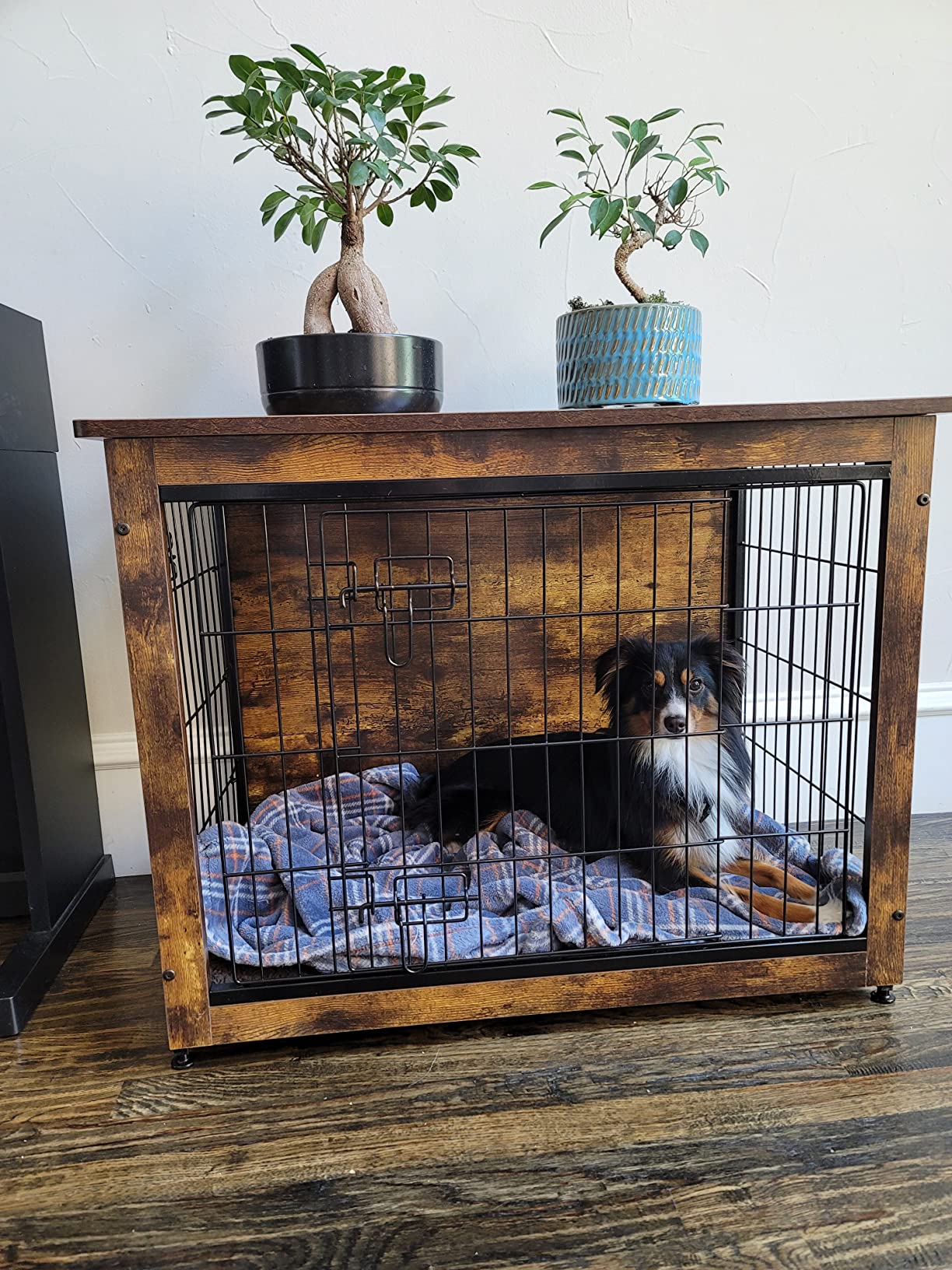 【Home&Garden】Dog Crate Furniture with Cushion, XL Wooden Dog Crate with Double Doors, Dog Furniture