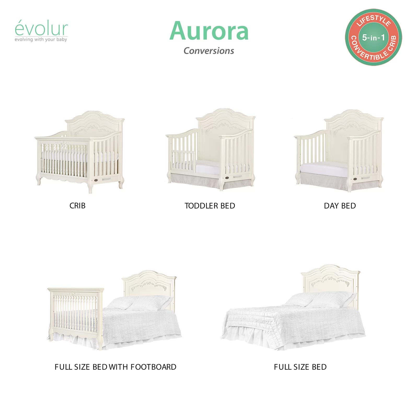 【Baby&Kids】Aurora 5-in-1 Convertible Crib