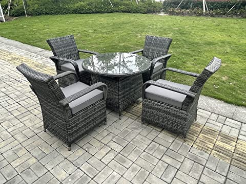 4 Seat Round Rattan Dining Table Chair Garden Furniture
