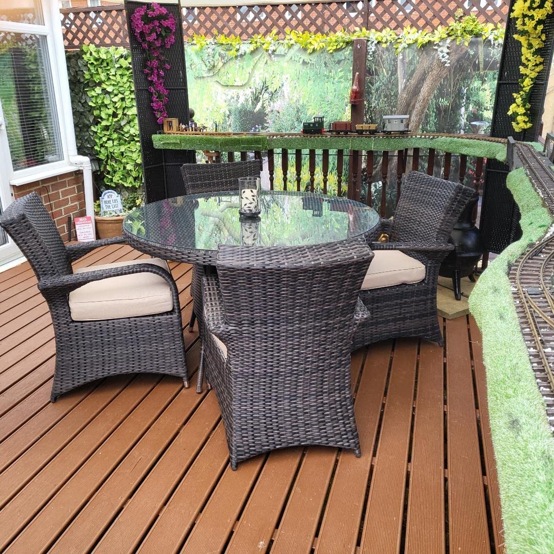 4 Seat Round Rattan Dining Table Chair Garden Furniture