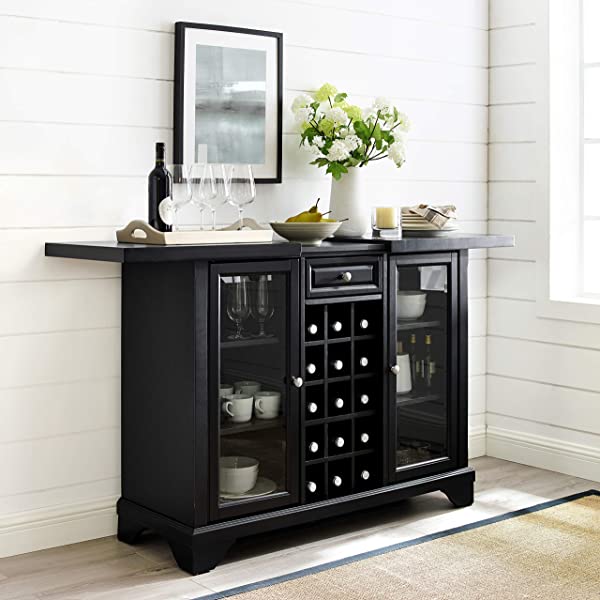 Crosley Furniture Lafayette Sliding Top Bar Cabinet, Black Black LaFayette