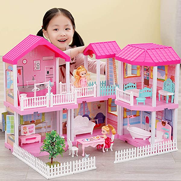 Dollhouse with Dollhouse Furniture and Dolls Dream Doll House for Little Girls 5 Year Olds 1:12 Scale for Kids Pretend Play Doll House Toy Playset Perfect Toddler Girls and Kids' Toy with Accessories dolls villa