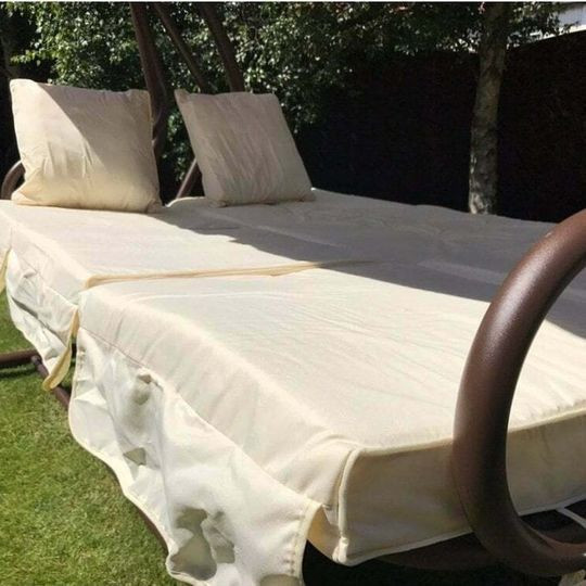 Somerset 3 Seat Swing Hammock Bed Heavy Duty Garden Bench Patio Brown Cream Seat
