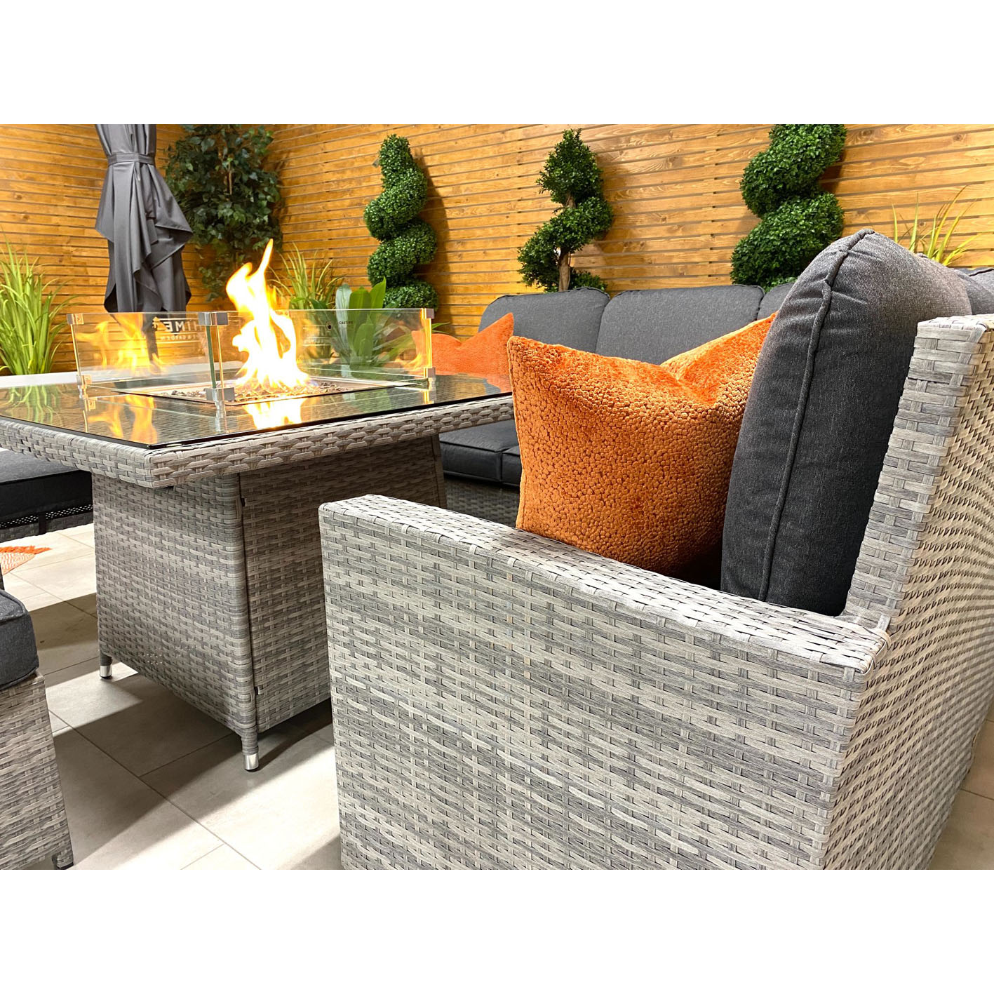 Chimes - Stone Grey Milan Compact Corner Dining Set with Firepit Table