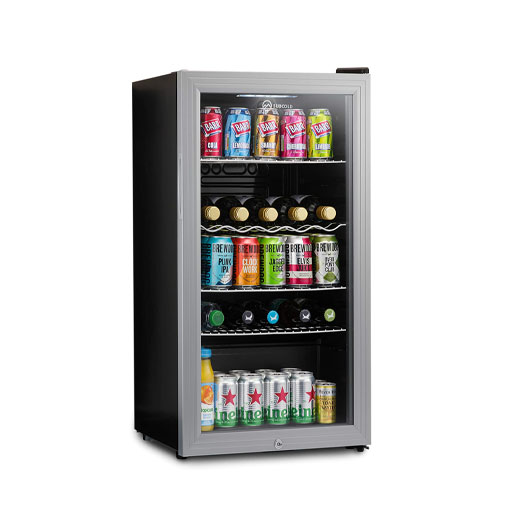 Subcold Super85 LED – Under-Counter Fridge | 85L Beer, Wine & Drinks Fridge | LED Light + Lock and Key | Energy Efficient (Silver, 85L) [Energy Class E]