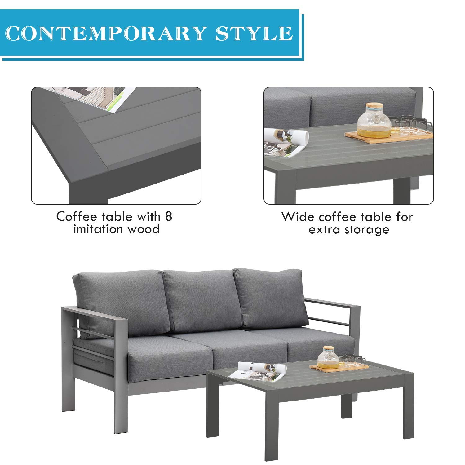 【Home&Garden】Aluminum Outdoor Patio Furniture Set, Modern Patio Conversation Sets