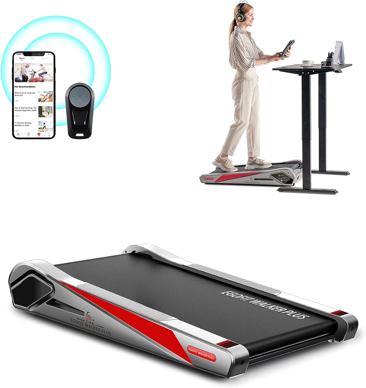 Egofit Walker Pro/Plus Under Desk Motorized Folding Small Walking Treadmill for Home & Office, Installation-Free with LCD Display, Compact Fit Standing Desk Treadmills