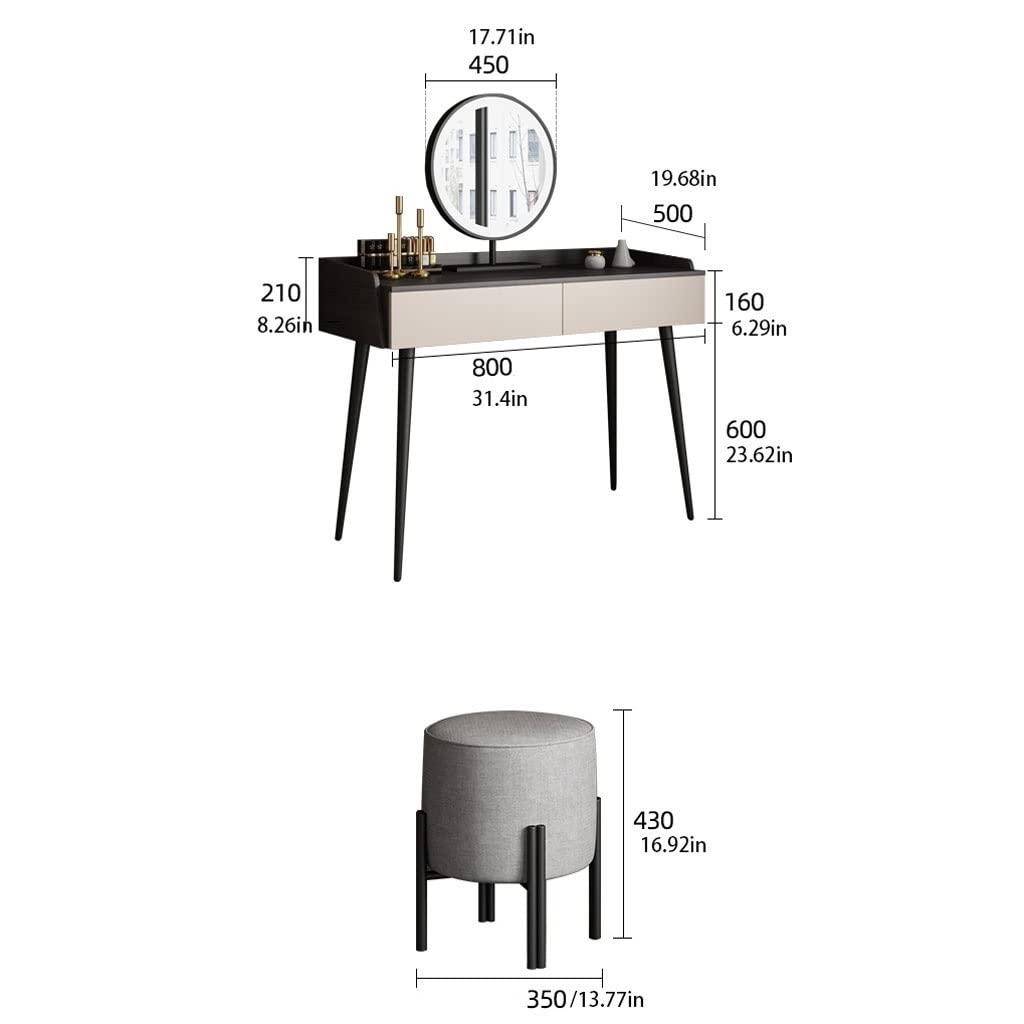 【Furniture】Vanity For Bedroom Modern Bedroom Dresser Vanity Desk with 2 Drawers, 1 Stool & LED Mirror