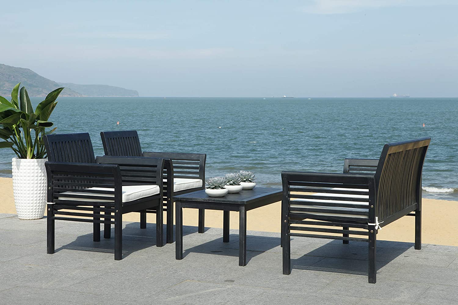 【Furniture】Outdoor Collection Carson Grey Wash/ Beige Cushions 4-Piece Conversation Patio Set