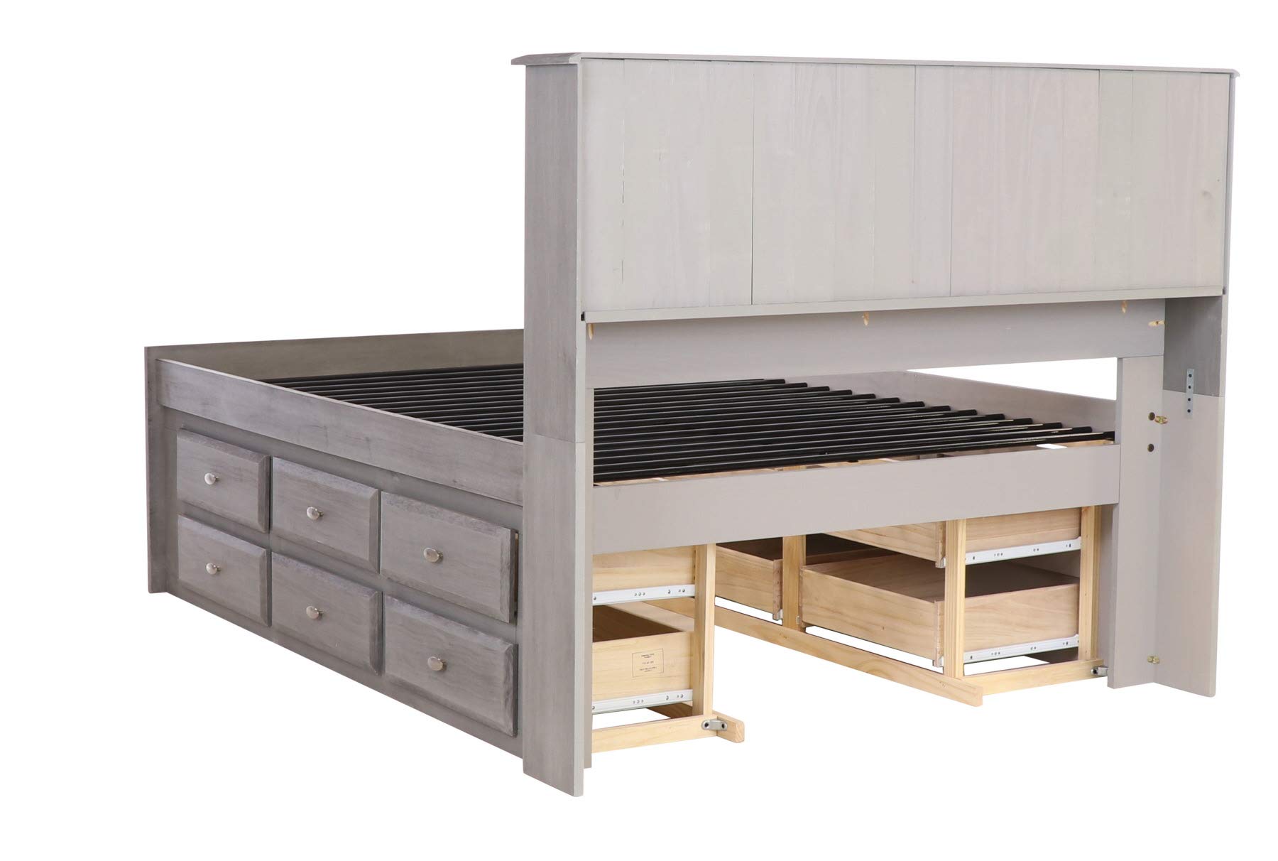 【Furniture】Charcoal Full Bookcase Bed with 12 Drawers