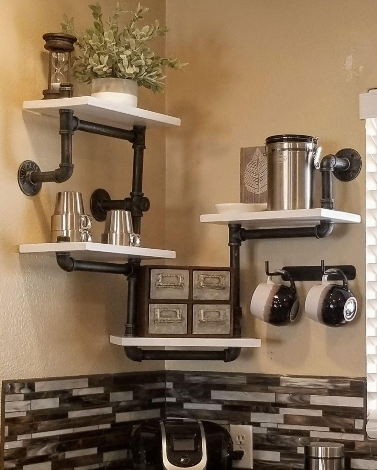 【Furniture】Industrial Rustic Modern Wood Ladder Pipe Wall Shelf 4 Layer Pipe Design Bookshelf DIY Shelving
