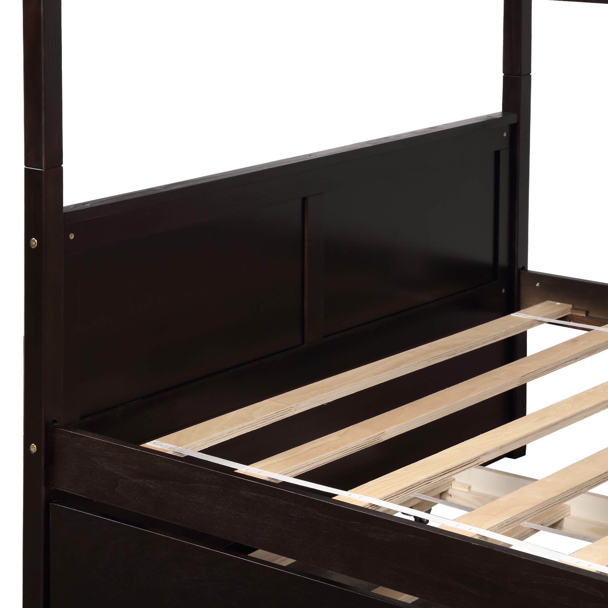 【Furniture】Full Over Full Bunk Bed for Kids Teens, Detachable Wood Full Bunk Bed Frame with Trundle