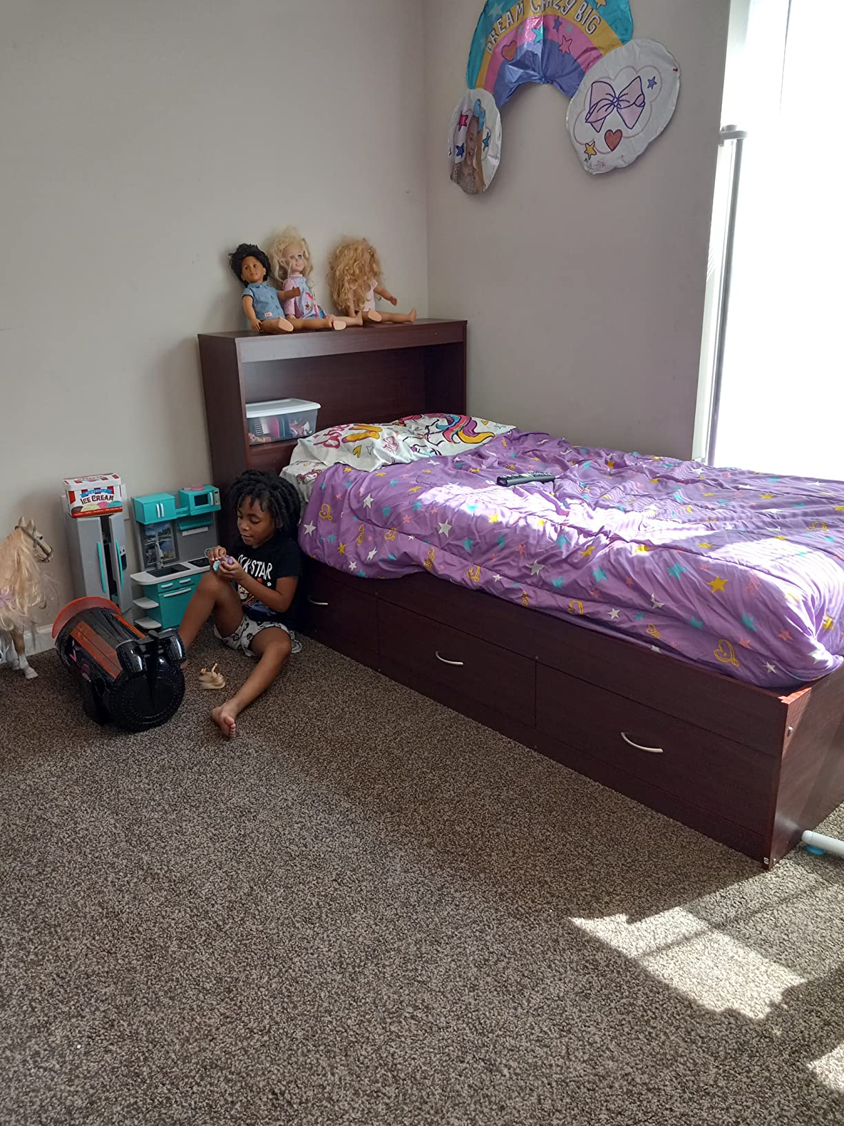 【Furniture】Hodedah Twin-Size Captain Bed with 3-Drawers and Headboard in Black