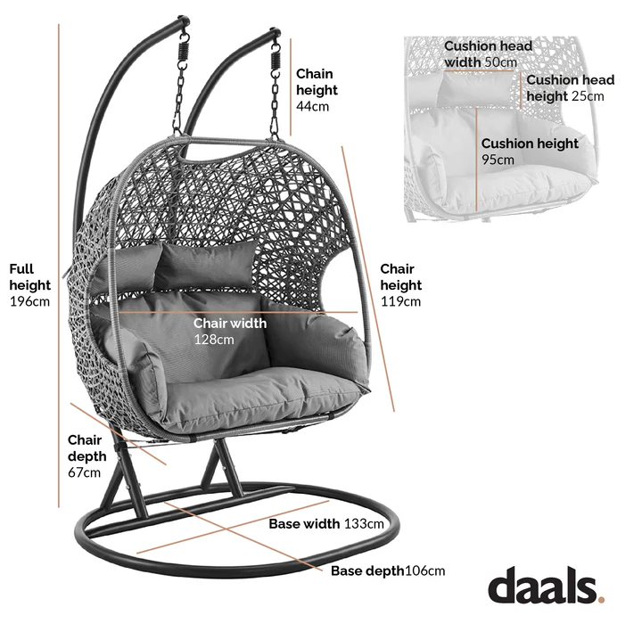 Double Egg Chair and Single Egg Chair with Stand, Luxury Wicker Rattan Patio Basket Swing Egg Chair