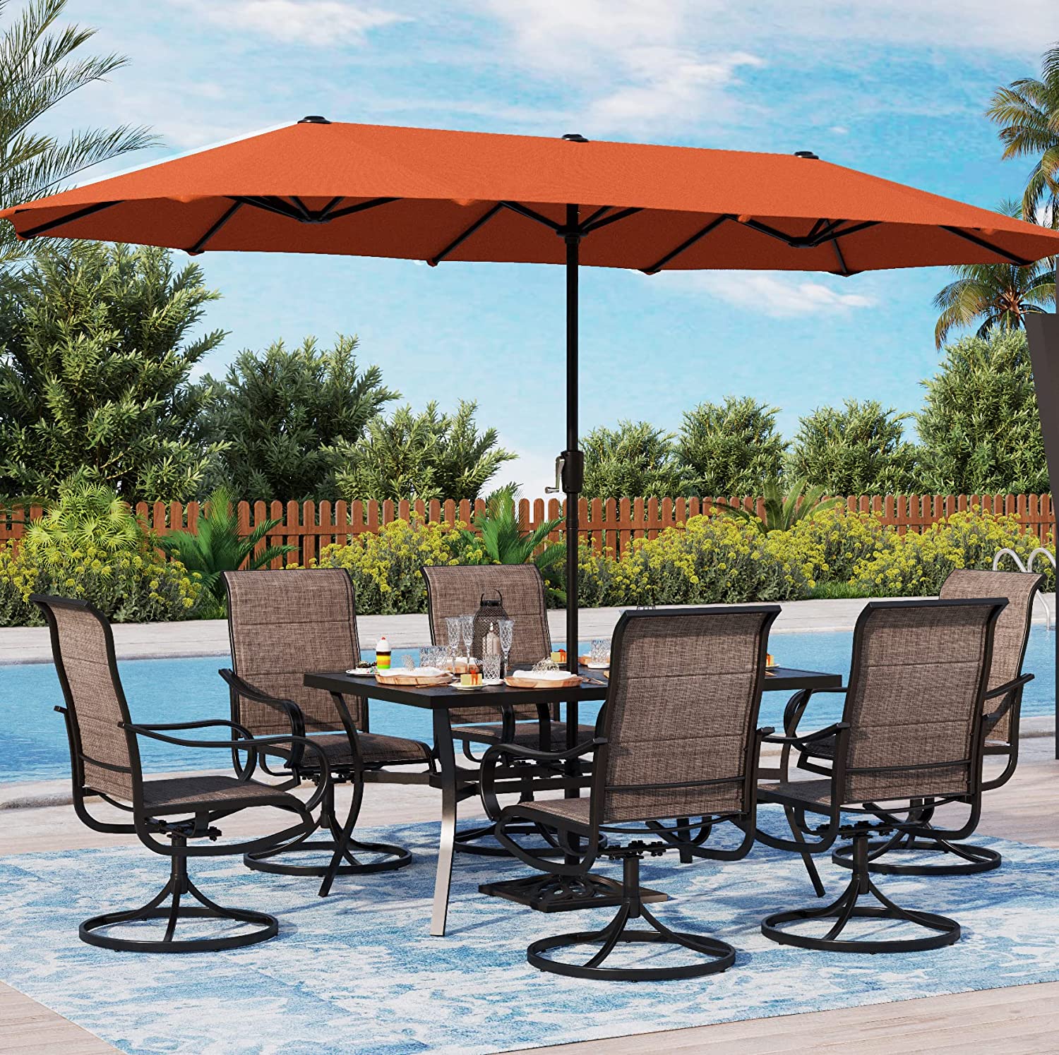 【Home&Garden】Patio Dining Set Patio Set for 6 Person Outdoor Furniture Set with 13ft Patio Umbrella