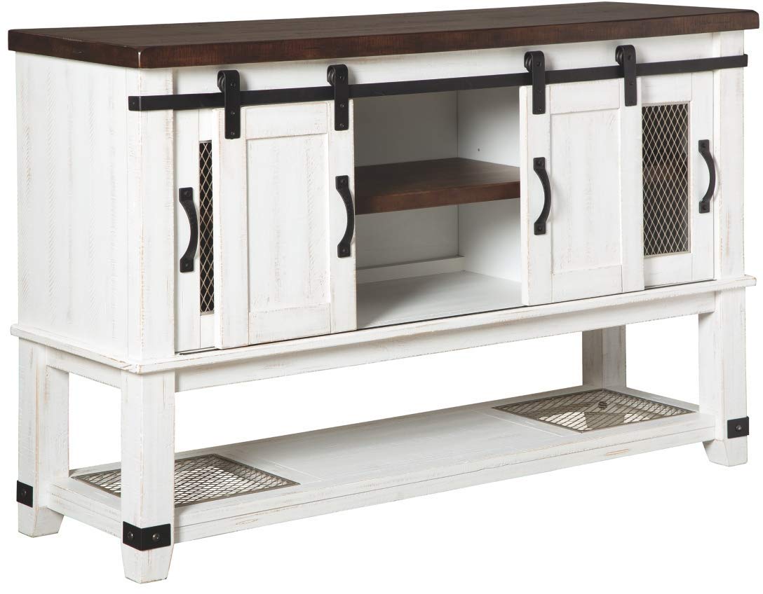 【Furniture】Valebeck Farmhouse Dining-Room Server or Buffet, White & Brown