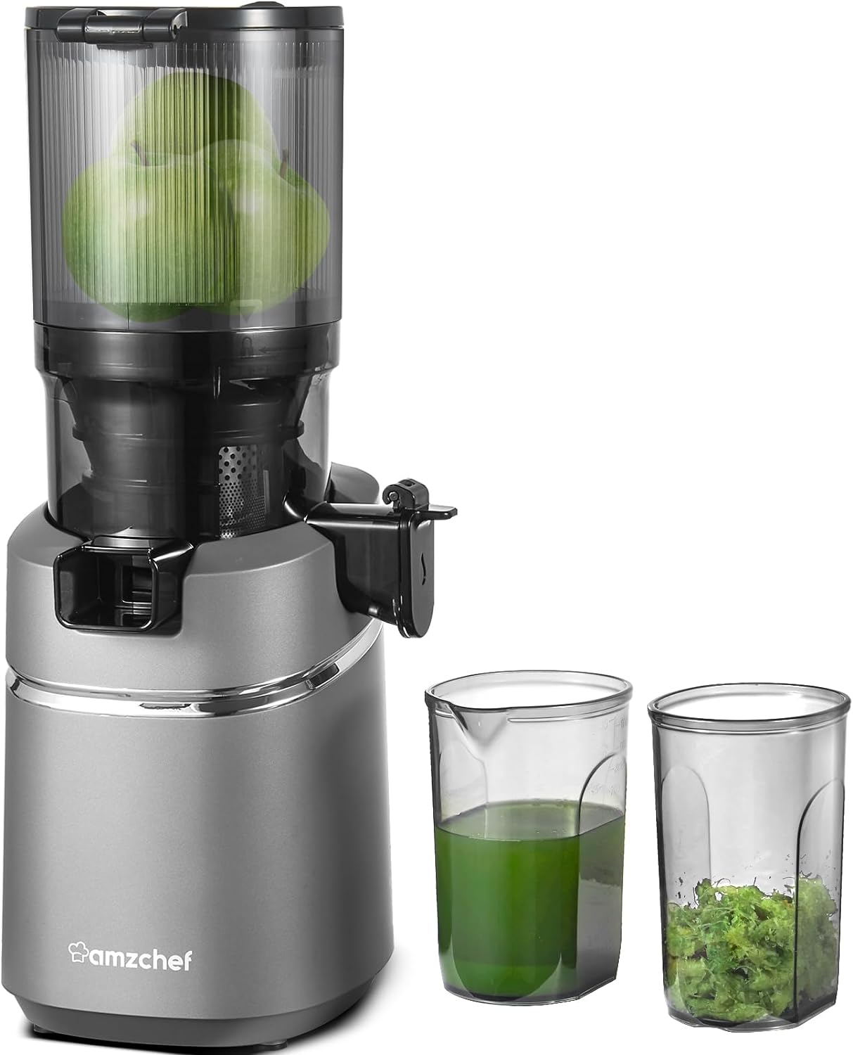 AMZCHEF Automatic Cold Press Juicer Machines 250W Free Your Hands -135MM Opening and 1.8L Capacity Slow Juicers for Whole Fruit and Vegetable, with Triple Filter, Safety Lock, Classic Grey