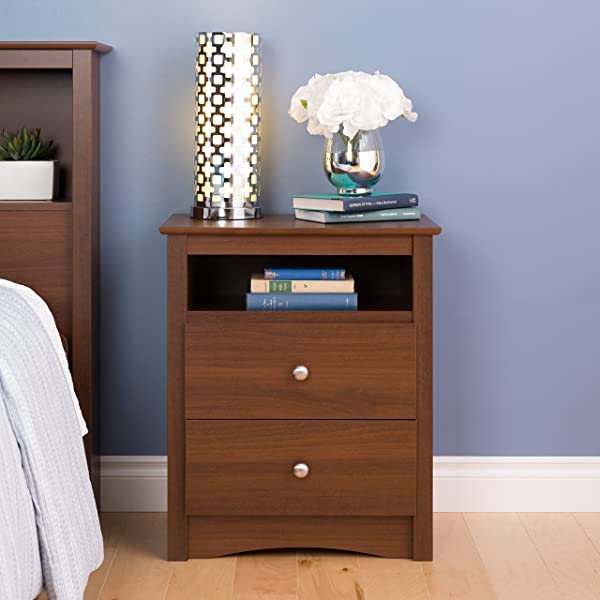 Prepac Fremont 2 Drawer Nightstand with Open Shelf, Espresso, Tall Espresso Fremont Nightstand