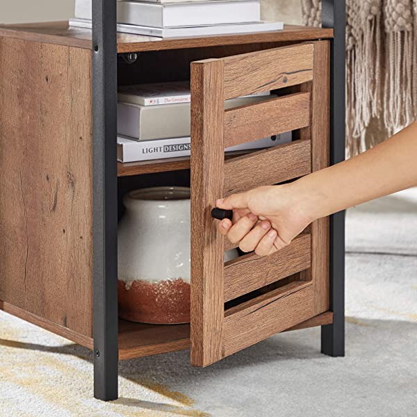 VASAGLE Nightstand, End Table with Open Shelf, Steel Frame, Bedroom, Industrial, Rustic Brown + Black