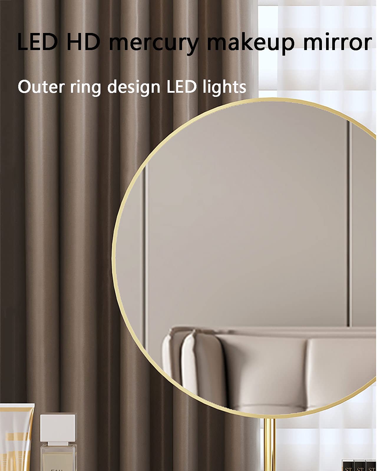 【Furniture】Light Luxury Vanity Set, Makeup Dressing Table with Mirror, 5 Large Drawers & Cushioned Stool