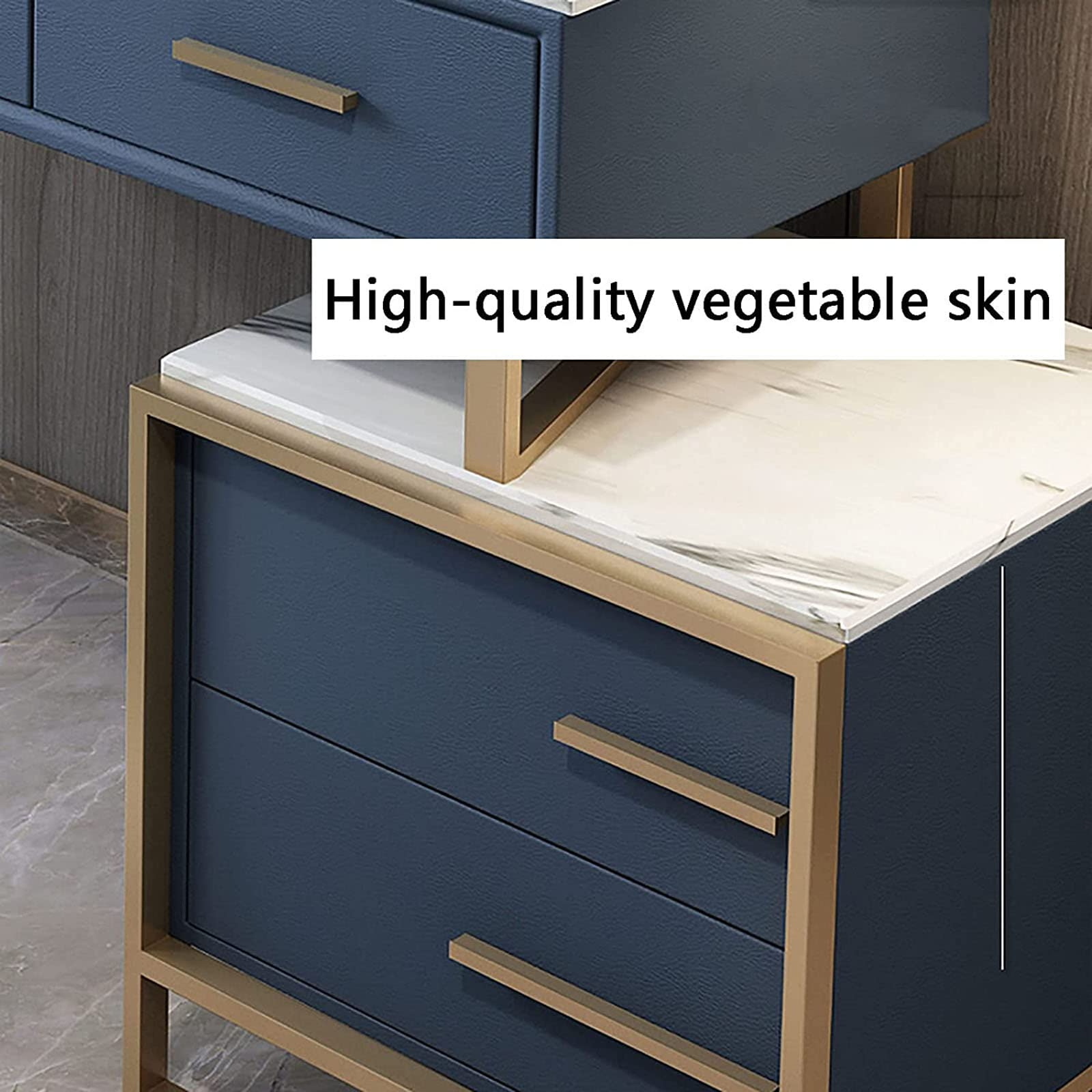 【Furniture】Italian Dressing Table with LED Mirror, Makeup Table with Marble Textured, Lockers & Makeup Chairs
