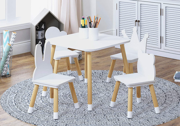 UTEX Kids Table with 4 Chairs Set, Kid Table and Chairs Set for Girls, Toddlers, Boys, 5 Piece Kiddy Table and Chair Set, White