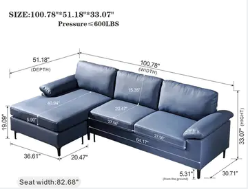 Ovios Mid-Century Top-Grain SUEDE Leather Chaise Sofa With Cushions Metal Legs