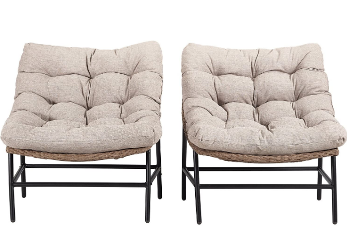 Walker Edison Estrella Modern 2 Piece Rattan Scoop Chair Set, Set of 2, Natural