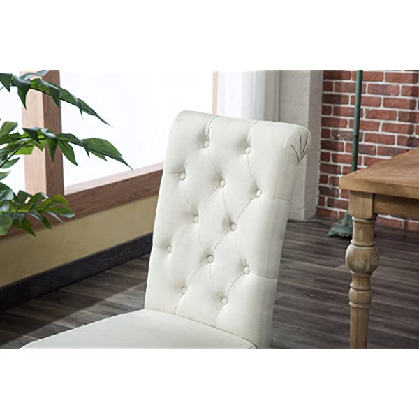 Roundhill Furniture Habitanian 6-Piece White Wash Dining Set with Tufted Chairs and Bench, Beige