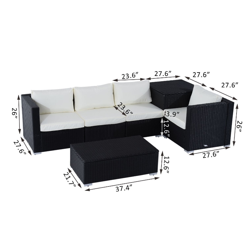 【Furniture】6pc Rattan Wicker Set Garden Sectional Furniture Storage w/Cushion