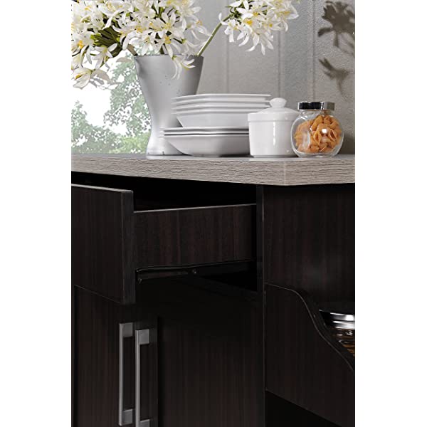Hodedah Kitchen Island with Spice Rack, Towel Rack & Drawer, Black with Beech Top Black-beech
