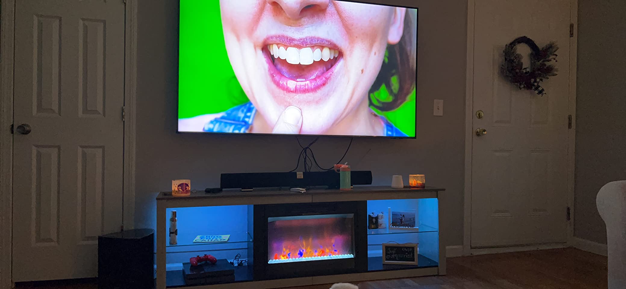 【Furniture】Fireplace TV Stand for 75 inch TV with 23 inch Electric Fireplace, 70 inch Entertainment Center