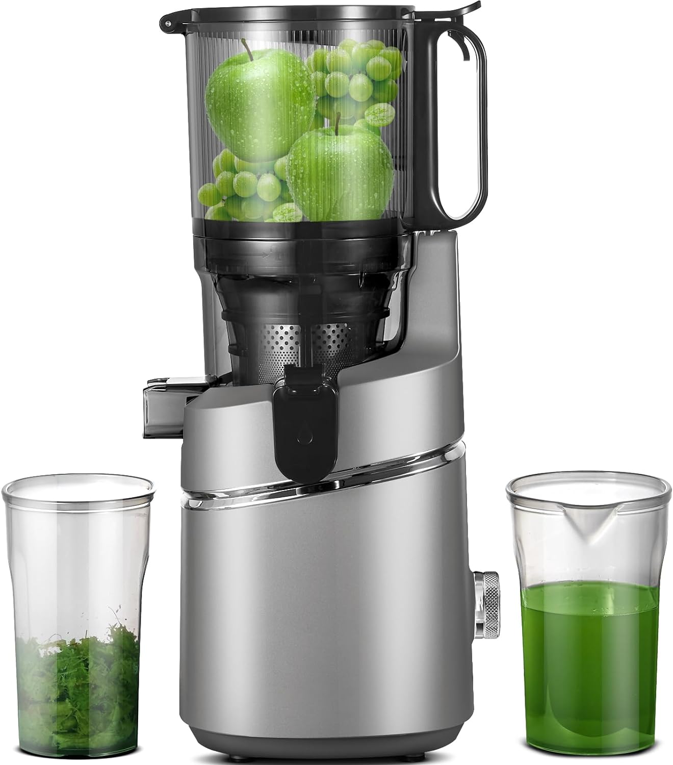 AMZCHEF Automatic Cold Press Juicer Machines 250W Free Your Hands -135MM Opening and 1.8L Capacity Slow Juicers for Whole Fruit and Vegetable, with Triple Filter, Safety Lock, Classic Grey