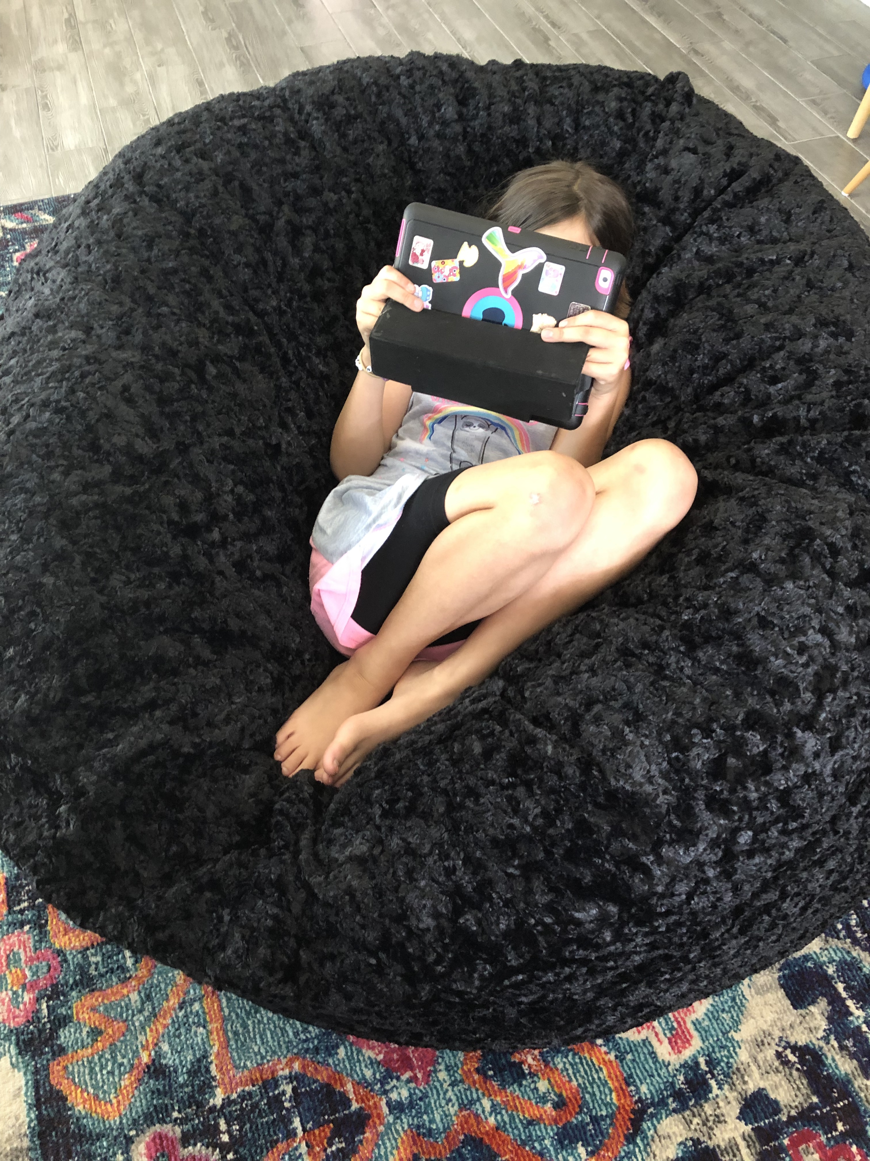 【Furniture】Faux Fur Bean Bag Chair, Convertible Chair Folds from Bean Bag to Bed, As Seen on Shark Tank