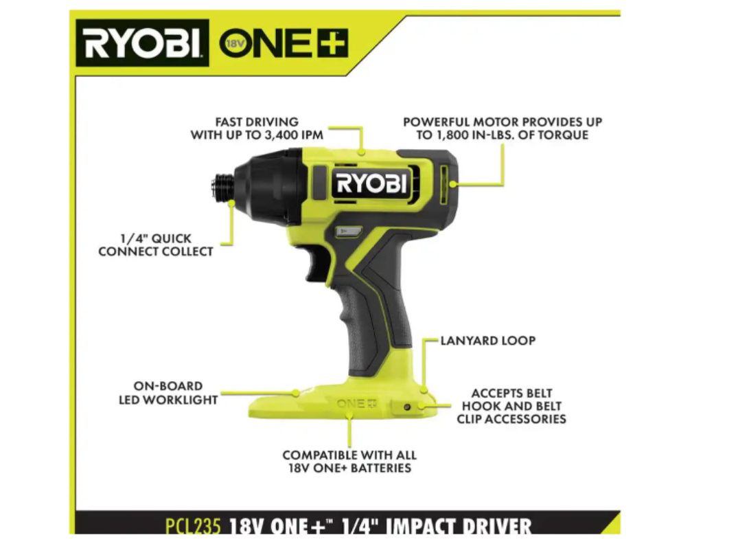 Ryobi One+ 18V Li-Ion 6-Piece Combo Kit Drill P1819