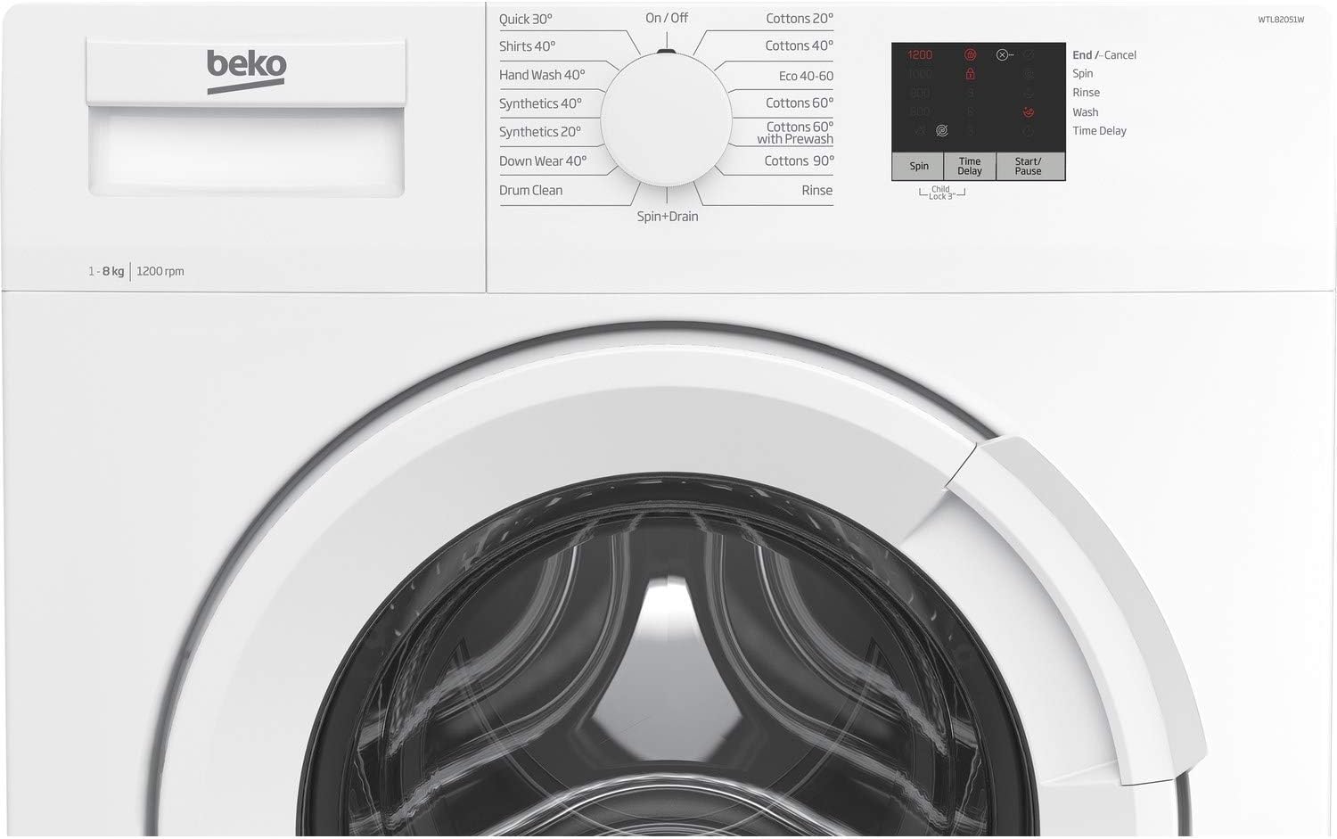 Beko WTL82051W Washing Machine | 8 kg Capacity 1200 rpm Spin Speed | C Rated Energy Class| White Colour, 28 Minute Quick Wash Technology | RecycledTub [Energy Class C]
