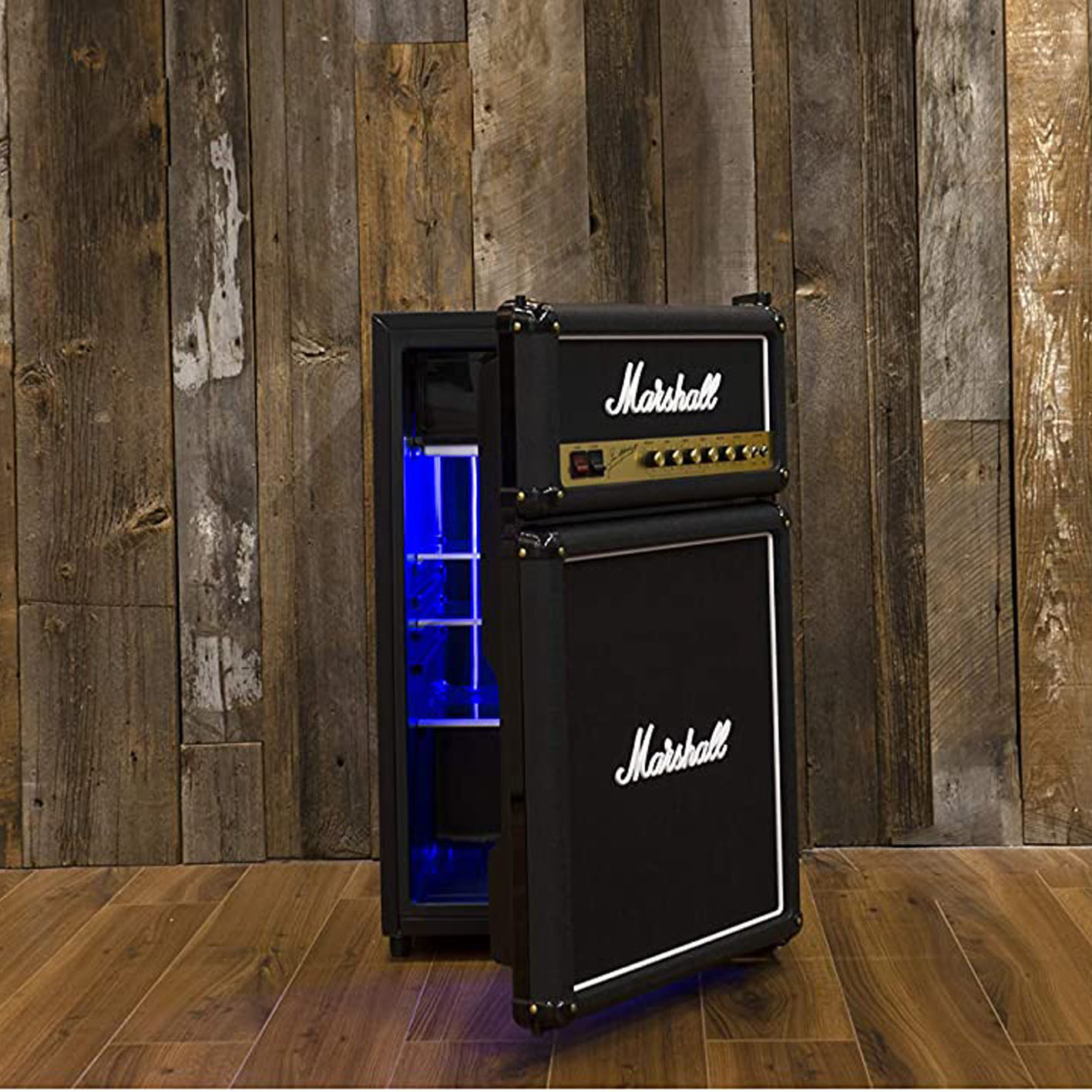 Marshall MF44BLKNAU 4.4 Cubic-Foot Bar Fridge with Freezer, Black.
