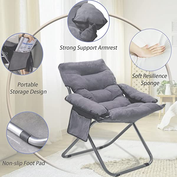 VOJUEAR Modern Accent Fabric Lazy Chair with Ottoman, Upholstered Lounge Reclining Armchair with Side Pocket for Adults or Kids,Upholstered Lounge Leisure Armrest Sofa Chair (CharcoalGrey)
