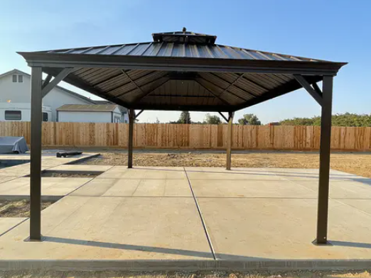 MELLCOM 10' x 13' Hardtop Gazebo,Galvanized Steel Metal Double Roof Aluminum Gazebo with Curtains and Netting, Brown Permanent Pavilion Gazebo with Aluminum Frame for Patios,Gardens,Lawns