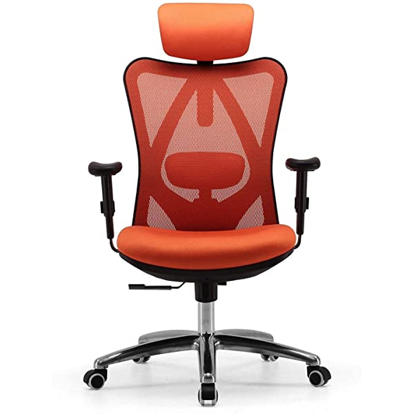 SIHOO Ergonomic Office Chair, Computer Desk Chair with Adjustable Lumbar Support, Comfortable Thick Cushion High Back Desk Chair with Adjustable Headrest and PU armrests(Orange)