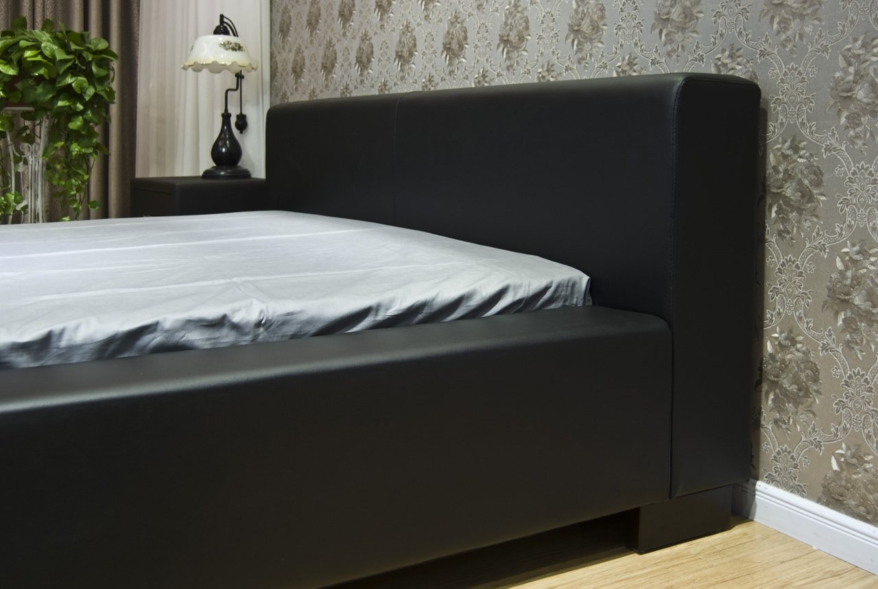 【Furniture】Classic Symmetrical Bed, California King Size Bed Frame, Color Black Upholstered Platform Bed