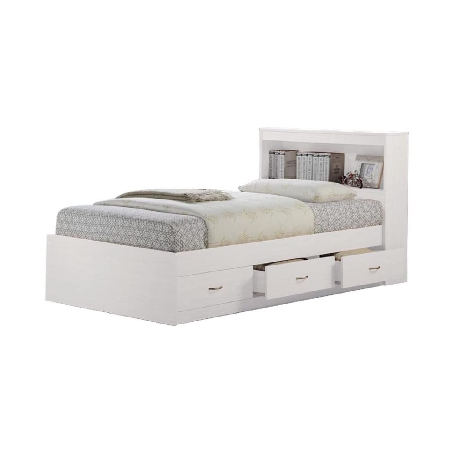 【Furniture】Hodedah Twin-Size Captain Bed with 3-Drawers and Headboard in Black