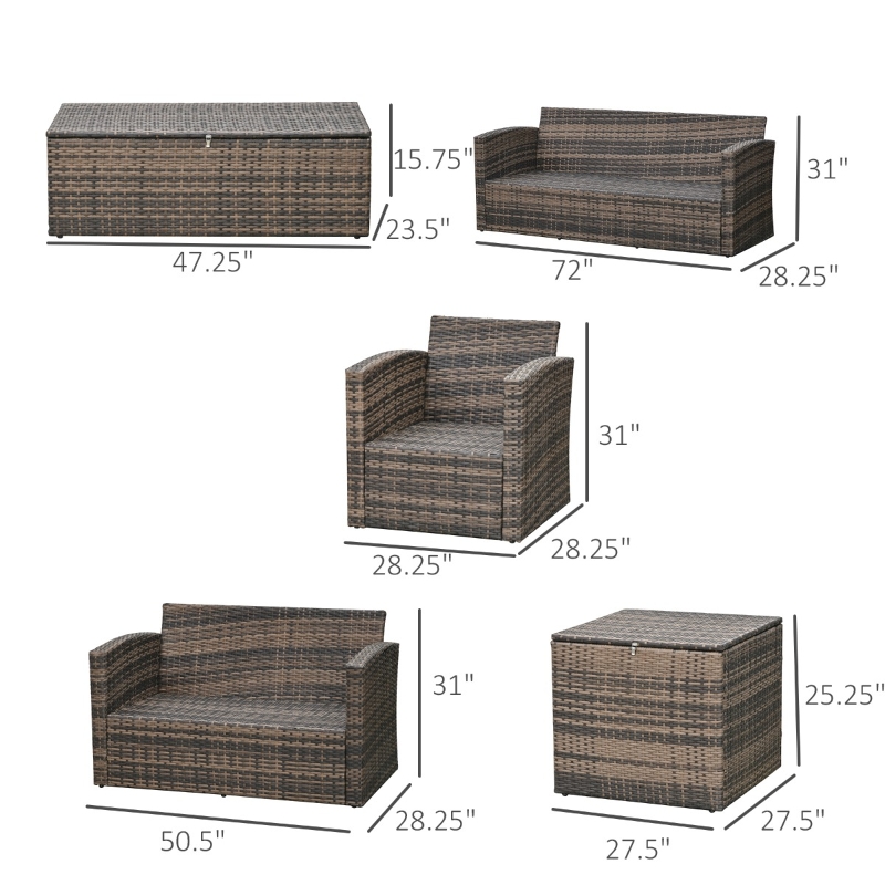 【Furniture】6 PCS Outdoor Patio Furniture Sets, PE Rattan Wicker Sofa Furniture Conversation Sets