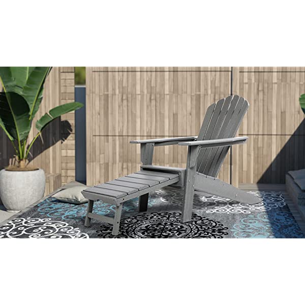 ResinTEAK All Weather Adirondack Chair with PULLOUT Ottoman | Adult-Size, Weather Resistant for Patio Deck Garden, Backyard & Lawn Furniture | Easy Maintenance (Grey))