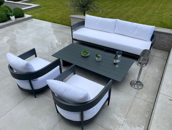 Garden Furniture in Aluminium in Anthracite Grey - 4 pcs (1 Sofa 2 chairs & 1 table) Moon Sofa Set