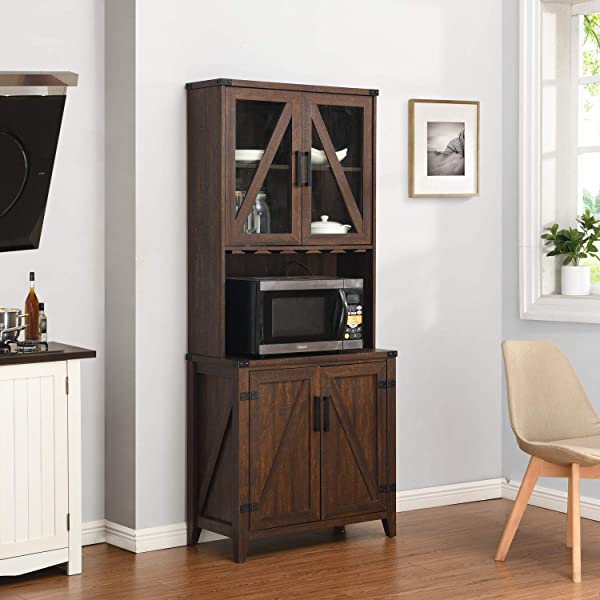 Mahogany Bar Cabinet with Upper Glass Cabinet
