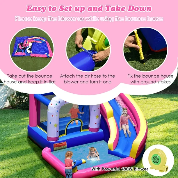 Double Water Slide with Climbing Wall 6.5x13x11 FT Inflatable Double Water Slide